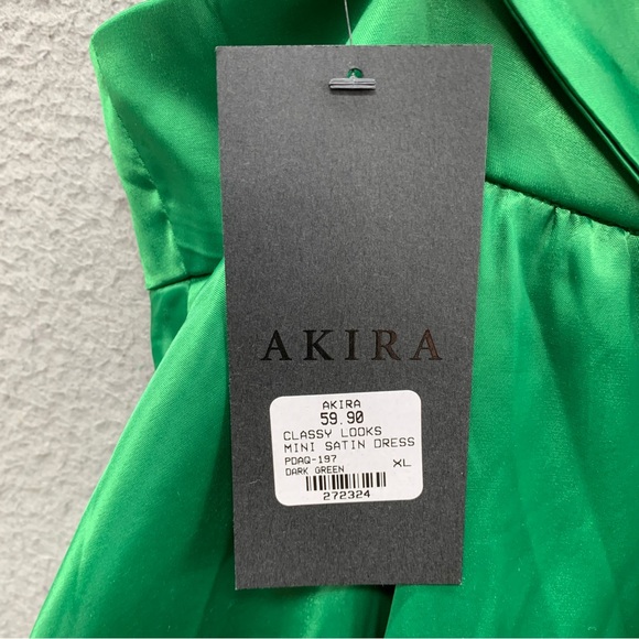 Akira NWT Women’s Satin Sleeveless Slip Mini Dress Tie Waist Dark Green Size XL - Picture 8 of 12